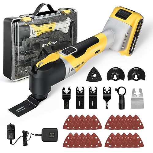 Enventor Brushless Oscillating Multi-Tool: 20V Cordless Oscillating Multi Tools with 2.0Ah Battery, 12000-19500RPM, 6 Variable Speeds, 4°Oscillation Angle, Blade Quick-Change, 28Pcs Accessories