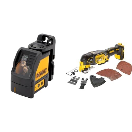 DeWalt 2-Way Self Levelling Ultra Bright Cross Line Red Laser DW088K & DCS355N-XJ Oscillating Multi-Tool 18V Li-Ion Cordless Brushless Battery Powered: , Large